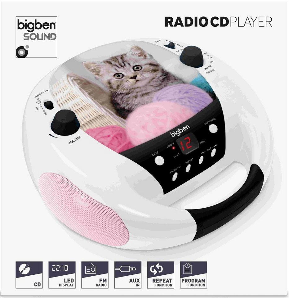 BigBen tragbarer CD Player CD52 Cats III Katzen mit FM Radio AUX-IN AU358735 CD-Player von BigBen