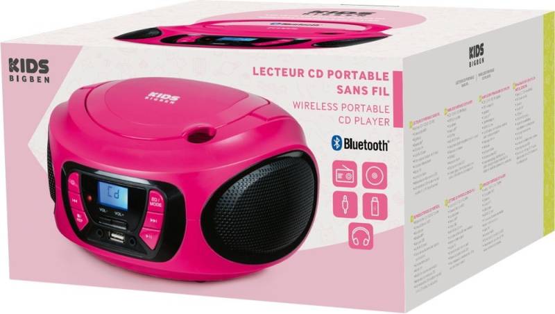 BigBen tragbarer CD Player CD62 pink Bluetooth USB MP3 FM Radio AU387292 CD-Player von BigBen