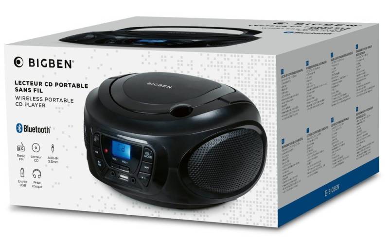 BigBen tragbarer CD Player CD62 schwarz Bluetooth USB MP3 FM Radio AU387278 CD-Player von BigBen