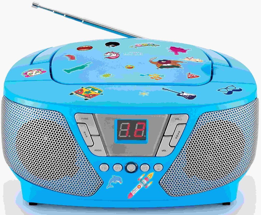 BigBen tragbarer CD Player Kids blau FM Radio AUX-IN 400 Sticker AU364446 CD-Player von BigBen