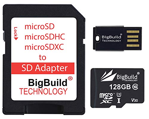 BigBuild Technology 128 GB ultraschnelle microSD Speicherkarte mit 100 MB/s für Wiko Harry 2, Jerry 3, Sunny 3, Sunny 3 Mini Mobile, Klasse 10 U3 V30 von BigBuild Technology