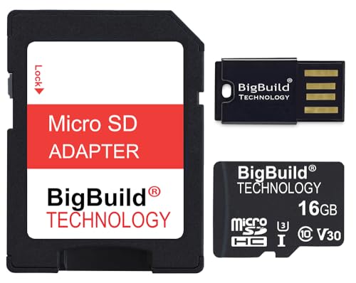 BigBuild Technology 16 GB ultraschnelle 100 MB/s U3 Micro SDHC-Speicherkarte für Garmin Dash Cam 47, Dash Cam 57, Dash Cam Mini 2 Sat NAV/Aktionskamera von BigBuild Technology
