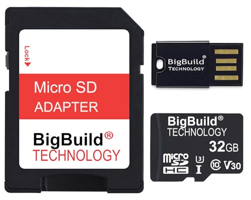 BigBuild Technology 32GB ultraschnelle microSDHC Speicherkarte mit 100MB/s für Lenovo Smart Tab M10 Tablet, Klasse 10 U3 V30 von BigBuild Technology