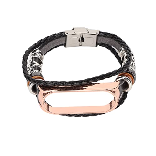 BigKing Smartwatch Armbänder, Lederband kompatibel mit Xiaomi Mi Band 6 Armbänder Ethnic Style Retro Uhrenarmband Armbänder(Schwarzes Gold) von BigKing