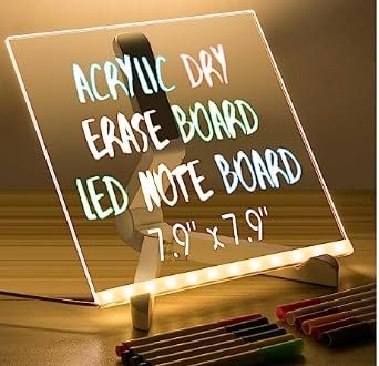 LED-Notiztafel aus Acryl, Nachtlicht, LED-Briefnachrichtentafel, Notizglas, transparentes Acryl, trocken abwischbar, mit beleuchtetem Acryl-Memoboard für Schreibtisch mit verstellbarem Ständer (20 x von BigKing