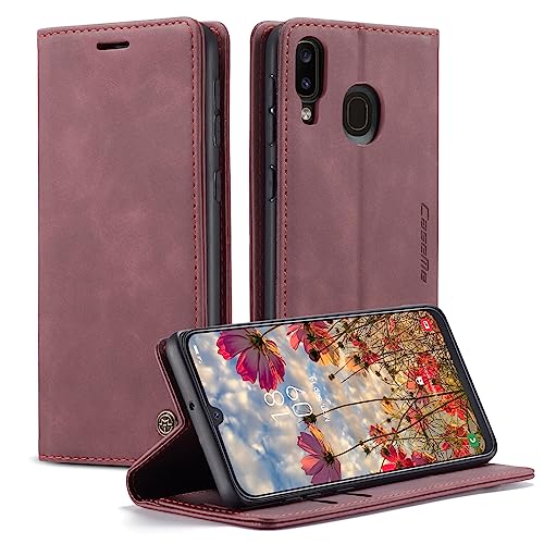 Bigcousin Handyhülle Kompatibel mit Samsung Galaxy A40,Leder Flip Case Schutzhülle mit Standfunktion,Magnetverschluss,Kartenschlitz - Weinrot von Bigcousin