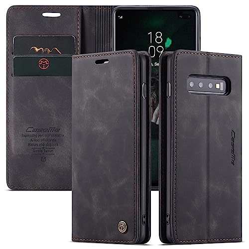 Bigcousin Handyhülle Kompatibel mit Samsung Galaxy S10 Plus,Leder Flip Case Schutzhülle mit Standfunktion,Magnetverschluss,Kartenschlitz - Schwarz von Bigcousin