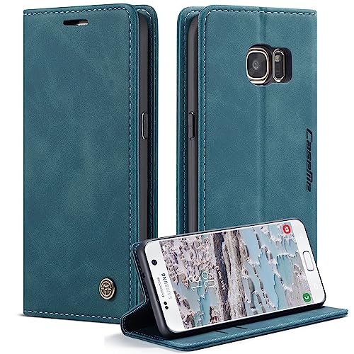 Bigcousin Handyhülle Kompatibel mit Samsung Galaxy S7,Leder Flip Case Schutzhülle mit Standfunktion,Magnetverschluss,Kartenschlitz - Blau von Bigcousin