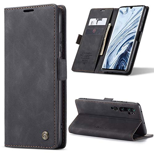 Bigcousin Handyhülle Kompatibel mit Xiaomi Mi Note 10/Note10 Pro/CC9 Pro,Leder Flip Case Schutzhülle mit Standfunktion,Magnetverschluss,Kartenschlitz - Schwarz von Bigcousin