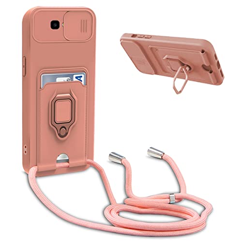 Bigcousin Handykette Hülle kompatibel mit Samsung Galaxy J4 Plus,Verstellbarer Halskette Handyhülle mit Band,Kartenfach Soft Silikon Case,Pink von Bigcousin