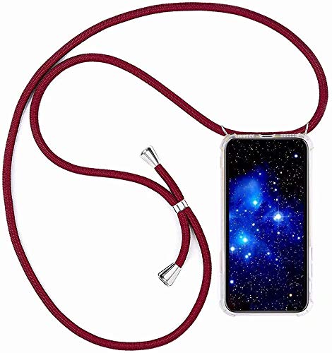 Bigcousin Handykette kompatibel mit Huawei Honor 10,Handyhülle mit Band,Transparent Silikonhülle,Schutzhülle mit Kordel in Rot von Bigcousin