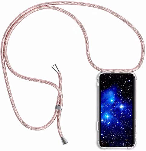 Bigcousin Handykette kompatibel mit Huawei P Smart Z/Y9 Prime 2019,Handyhülle mit Band,Transparent Silikonhülle,Schutzhülle mit Kordel in Rose Gold von Bigcousin