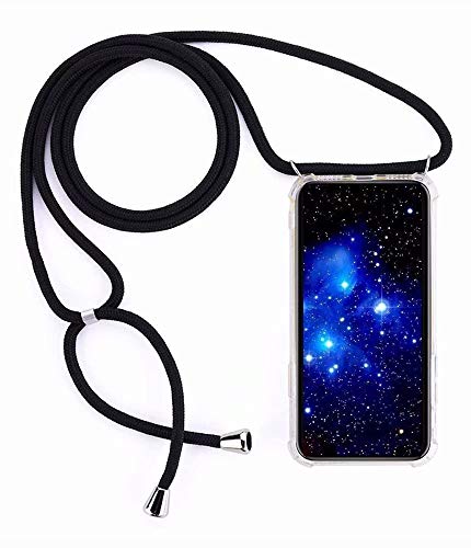 Bigcousin Handykette kompatibel mit Huawei P20,Handyhülle mit Band,Transparent Silikonhülle,Schutzhülle mit Kordel in Schwarz von Bigcousin