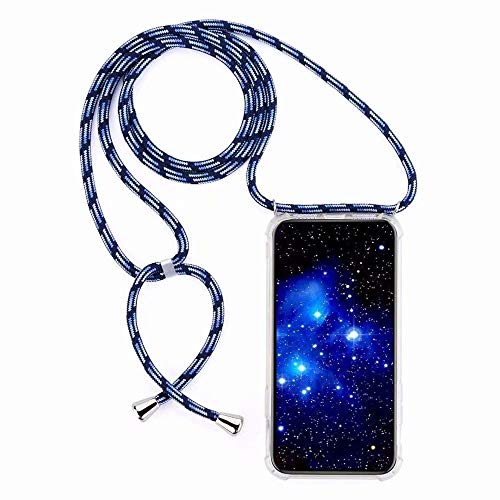 Bigcousin Handykette kompatibel mit Huawei P30,Handyhülle mit Band,Transparent Silikonhülle,Schutzhülle mit Kordel in Hellblau von Bigcousin