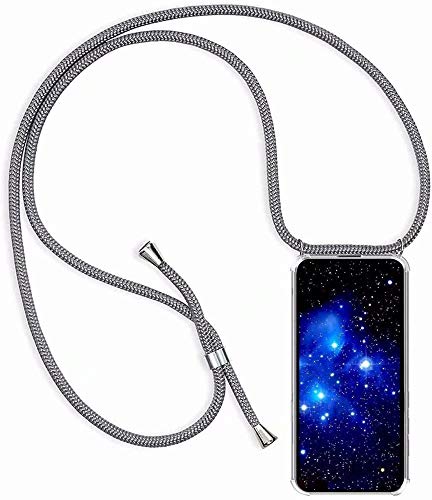 Bigcousin Handykette kompatibel mit Huawei P30 Lite/Nova 4e,Handyhülle mit Band,Transparent Silikonhülle,Schutzhülle mit Kordel in Grau von Bigcousin