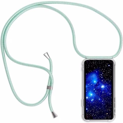 Bigcousin Handykette kompatibel mit Samsung Galaxy A22 5G / A22S,Handyhülle mit Band,Transparent Silikonhülle,Schutzhülle mit Kordel in Minzgrün von Bigcousin