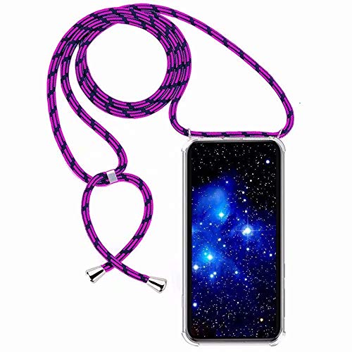 Bigcousin Handykette kompatibel mit Samsung Galaxy A9 2018/A9S,Handyhülle mit Band,Transparent Silikonhülle,Schutzhülle mit Kordel in Violett von Bigcousin