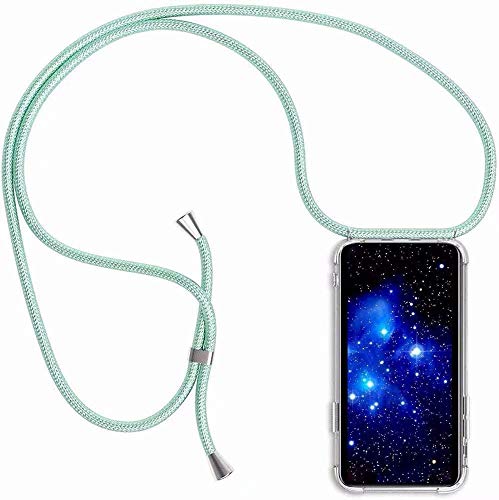 Bigcousin Handykette kompatibel mit Samsung Galaxy J4 Plus/J6 Plus,Handyhülle mit Band,Transparent Silikonhülle,Schutzhülle mit Kordel in Minzgrün von Bigcousin