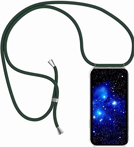 Bigcousin Handykette kompatibel mit Samsung Galaxy S10E,Handyhülle mit Band,Transparent Silikonhülle,Schutzhülle mit Kordel in Dunkelgrün von Bigcousin