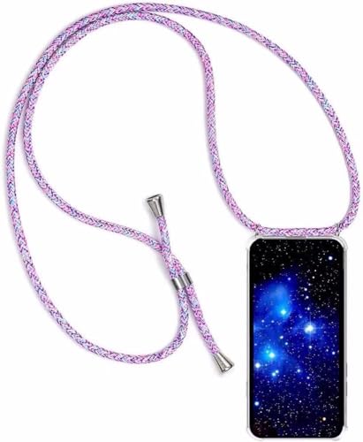 Bigcousin Handykette kompatibel mit iPhone 15,Handyhülle mit Band,Transparent Silikonhülle,Schutzhülle mit Kordel in Rainbow von Bigcousin