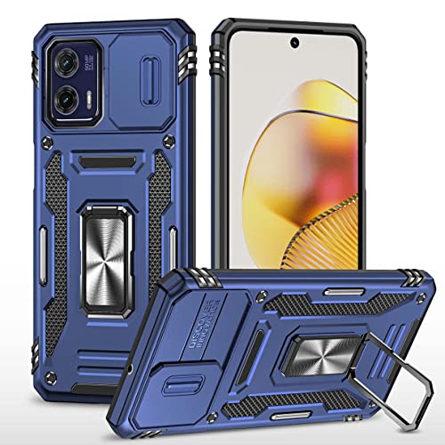Bigcousin Hülle Kompatibel für Motorola Moto G73 5G Kameraschutz Handyhülle,360°Drehbarer Fingerring Ständer Hybrid Schutzhülle Militärqualität Stoßfest (Blau) von Bigcousin