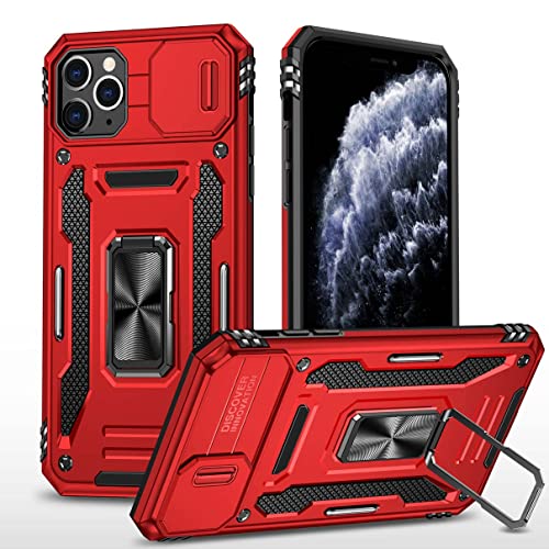 Bigcousin Hülle Kompatibel für iPhone 11 Pro 5,8" Kameraschutz Handyhülle,360°Drehbarer Fingerring Ständer Hybrid Schutzhülle Militärqualität Stoßfest (Rot) von Bigcousin