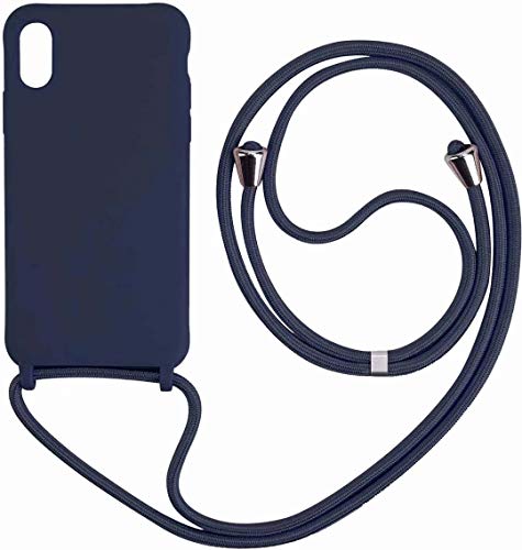 Bigcousin Schutzhülle kompatibel mit iPhone XS/X, Schutzhülle mit Kordel, Schutzhülle aus Silikon mit verstellbarem Halsband, Blau von Bigcousin
