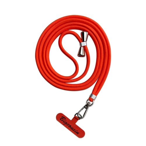 Bigcousin Universale Handykette,Handyband passend für Standard Handyhülle,Kette zum Umhängen mit Pad Handy Lanyard,verstellbar und abnehmbar,Orange rot von Bigcousin