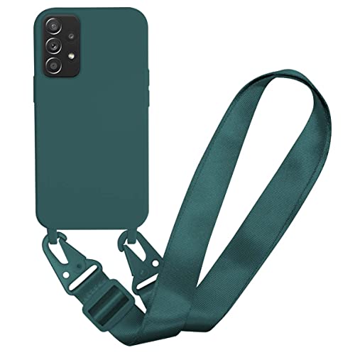 Bigcousin kompatibel mit Samsung Galaxy A34 5G Handykette Hülle,Verstellbarer Halskette Silikon Handyhülle,Schutzhülle Necklace Case,Dunkelgrün von Bigcousin