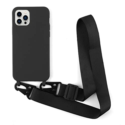 Bigcousin kompatibel mit iPhone 12 Pro Max(6.7) Handykette Hülle,Verstellbarer Halskette Silikon Handyhülle,Schutzhülle Necklace Case,Schwarz von Bigcousin