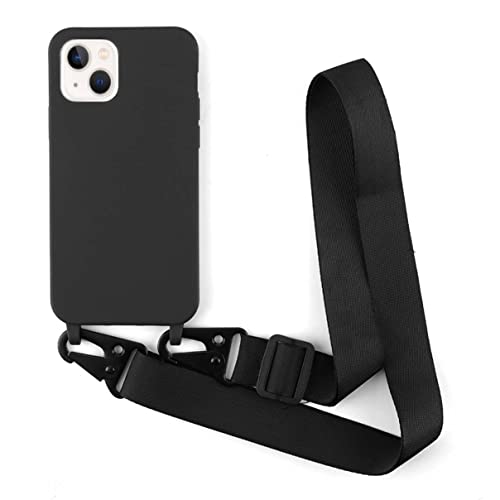 Bigcousin kompatibel mit iPhone 13(6.1) Handykette Hülle,Verstellbarer Halskette Silikon Handyhülle,Schutzhülle Necklace Case,Schwarz von Bigcousin