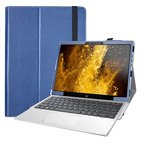 Bige Schutzhülle für HP Elite x2 G4, PU-Leder, 2-fach aufklappbar, für 12,3 Zoll (31,2 cm) HP Elite x2 G4 (nicht für 13,3 Zoll HP Elite x2 G4 Notebook), Dunkelblau von Bige