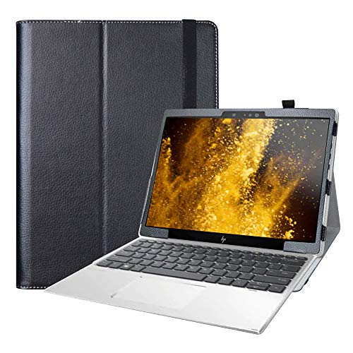 Bige Schutzhülle für HP Elite x2 G4, PU-Leder, 2-klappbarer Ständer, für 12,3 Zoll HP Elite x2 G4, abnehmbarer Laptop (nicht passend für 13,3 Zoll HP Elite x2 G4 Notebook), Schwarz von Bige