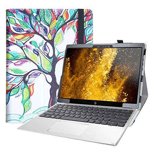 Bige Schutzhülle für HP Elite x2 G4, PU-Leder, 2-fach aufklappbar, mit Standfunktion für 12,3 Zoll HP Elite x2 G4 abnehmbare Laptops (nicht für 13,3 Zoll HP Elite x2 G4 Notebook), Love Tree von Bige