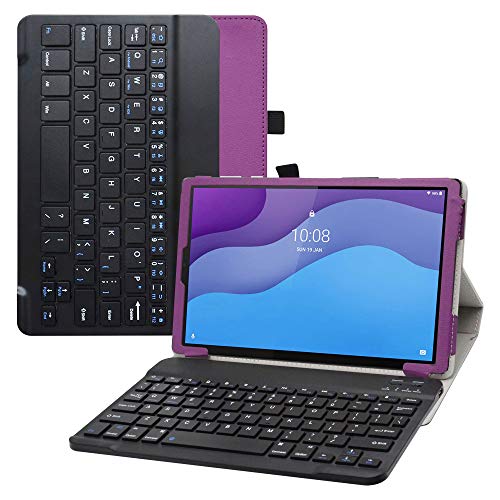 Bige Schutzhülle für Lenovo Tab M10 HD (2. Generation), PU-Leder, mit robuster Tastatur für 10,1 Zoll Lenovo Tab M10 HD (2. Generation) TB-X306X / New Barnes & Noble Nook 10 HD Tablet, Violett von Bige