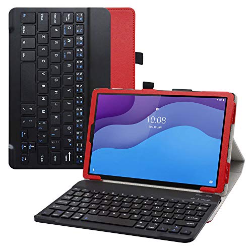 Bige Schutzhülle für Lenovo Tab M10 HD (2. Generation), PU-Lederhülle mit Romovable Tastatur für 10,1 Zoll Lenovo Tab M10 HD (2. Generation) TB-X306X / New Barnes & Noble Nook 10 HD Tablet, Rot von Bige