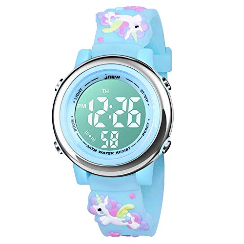 Bigmeda Kinder Armbanduhr 3D Cartoon Wasserdicht 7 Farben Lichter Kleinkind Handgelenk Digitaluhr mit Alarm Stoppuhr für 3-10 Jahre Jungen Mädchen kleines Kind (BlauEinhorn) von Bigmeda