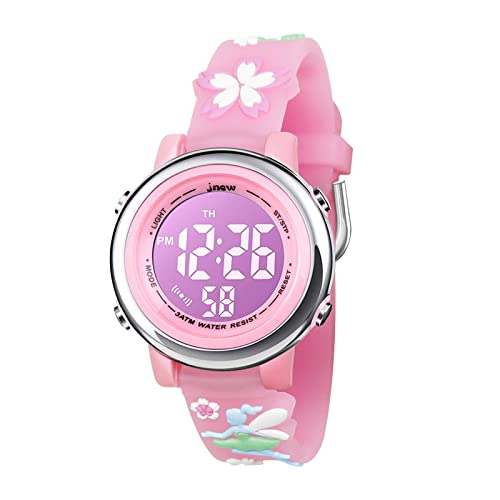 Bigmeda Kinder Armbanduhr 3D Cartoon Wasserdicht 7 Farben Lichter Kleinkind Handgelenk Digitaluhr mit Alarm Stoppuhr für 3-10 Jahre Jungen Mädchen kleines Kind (Blumenfee Rosa) von Bigmeda