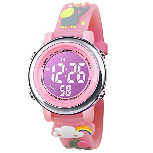 Bigmeda Kinder Armbanduhr 3D Cartoon Wasserdicht 7 Farben Lichter Kleinkind Handgelenk Digitaluhr mit Alarm Stoppuhr für 3-10 Jahre Jungen Mädchen kleines Kind (Elefant) von Bigmeda