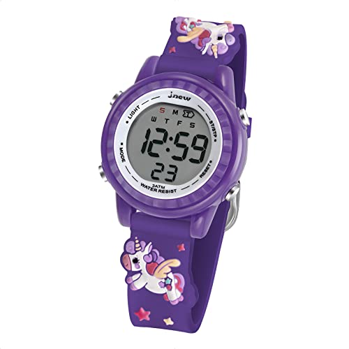 Bigmeda Kinder Armbanduhr 3D Cartoon Wasserdicht Digitaluhr mit Alarm Stoppuhr für 3-10 Jahre Jungen Mädchen kleines Kind (Einhorn Dark Purple) von Bigmeda