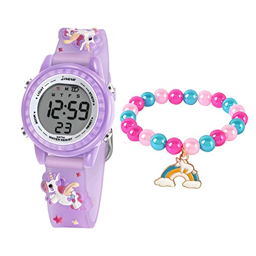 Bigmeda Kinder Armbanduhr 3D Cartoon Wasserdicht Digitaluhr mit Alarm Stoppuhr für 3-10 Jahre Jungen Mädchen kleines Kind (Einhorn Purple 1) von Bigmeda