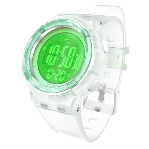 Bigmeda Uhren für Kinder Mädchen Jungen 50 M Wasserdicht Sports Outdoor Digitaluhr Kinder Armbanduhr mit Wecker/Stoppuhr/EL-backLicht/Datum (GD-Transparent Grün) von Bigmeda