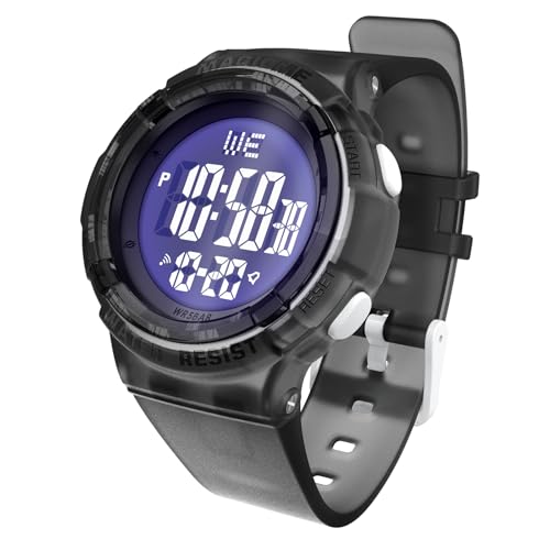 Bigmeda Uhren für Kinder Mädchen Jungen 50 M Wasserdicht Sports Outdoor Digitaluhr Kinder Armbanduhr mit Wecker/Stoppuhr/EL-backLicht/Datum (GD-Transparent Schwarz) von Bigmeda