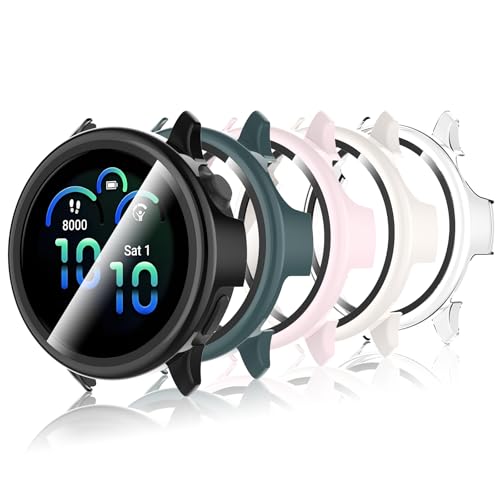 Bigqin 5 Stück Schutzhülle Kompatibel mit Garmin Vivoactive 6, Hart PC Hülle mit Displayschutzfolie, HD Case Cover mit gehärtetem Glas - Rosa/Weiß/Schwarz/Transparent/Grün von Bigqin