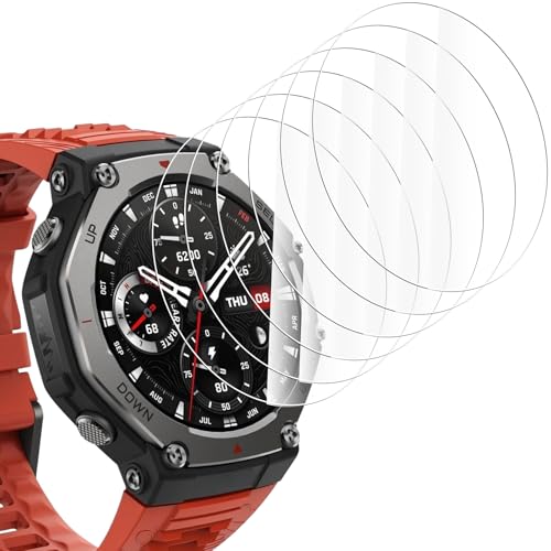 Bigqin 6 Stück Displayschutzfolie kompatibel mit Amazfit T-Rex 3, HD Klar Schutzglas Temperglas Folie 9H Härte Vollständige Abdeckung Blasenfrei Kratzfeste Schutzfolie von Bigqin