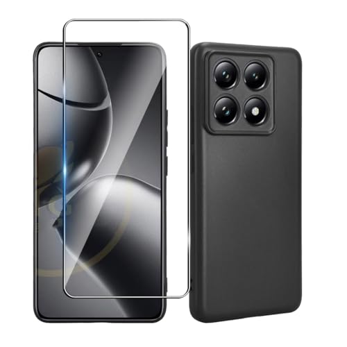 Bihizei Silikon Hülle Kompatibel mit Xiaomi 14T Pro, mit 1 Stück für Panzer Schutz Glas Schutzfolie, Ultradünnes Weiches TPU Silikon Schutzhülle- Schwarz von Bihizei