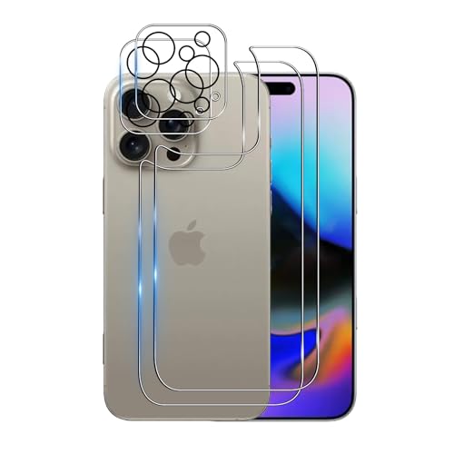 Bihizei Rückseite Schutzfolie für iPhone 16 Pro Max für Panzerglas, 2 Stück 9H Härte Hinten Panzerfolie + 2 Stück Kamera Panzer Schutz Glas, [Ultra-klar],[No-Bubble],[Anti-Kratzer] von Bihizei