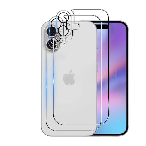 Bihizei Rückseite Schutzfolie für iPhone 16 für Panzerglas, 2 Stück 9H Härte Hinten Panzerfolie + 2 Stück KameraSchutz, [Ultra-klar],[No-Bubble],[Anti-Kratzer] von Bihizei