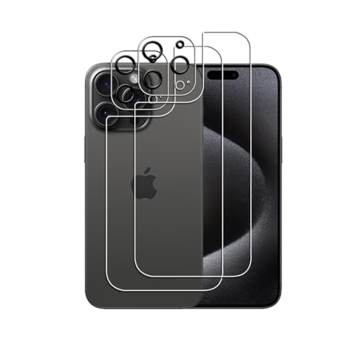 Bihizei Rückseite Schutzfolie für iPhone 15 Pro Max für Panzerglas, 2 Stück 9H Härte Hinten Panzerfolie + 2 Stück Kamera Panzer Schutz Glas, [Ultra-klar],[No-Bubble],[Anti-Kratzer] von Bihizei