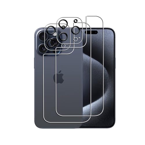 Bihizei Rückseite Schutzfolie für iPhone 15 Pro für Panzerglas, 2 Stück 9H Härte Hinten Panzerfolie + 2 Stück Kamera Panzer Schutz Glas, [Ultra-klar],[No-Bubble],[Anti-Kratzer] von Bihizei
